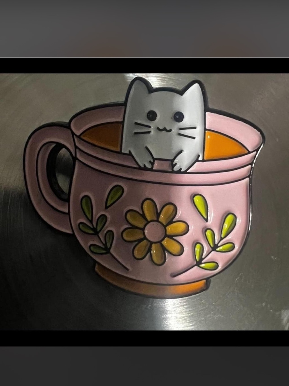 $2 Pink Cat in Teacup Enamel Pin $2 WITH ANY $10 ORDER OR MORE - Picture 4 of 6